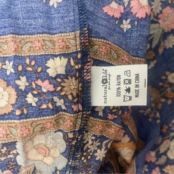 NATURAL LIFE Tricia Mini Dress Cotton Blue Yellow Rose Floral Boho Spring L- EUC - Picture 12 of 12